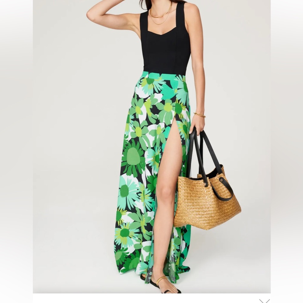 AFRM Psychedelic Floral Beach Crepe High Waist A-Line‎ Side Slit Maxi Skirt